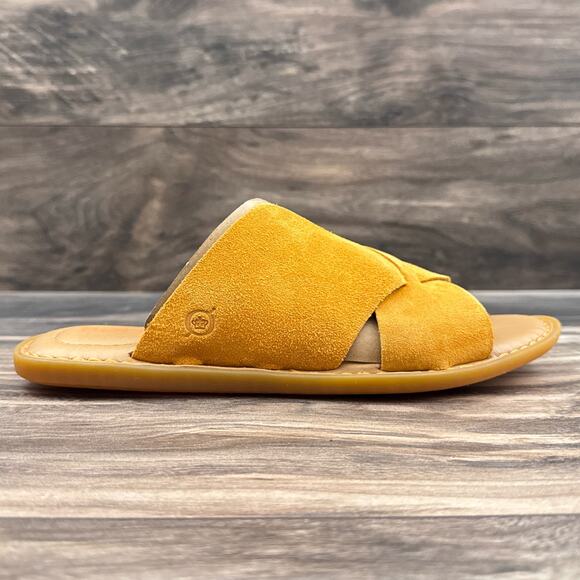 NIB Born Celena 8M Yellow Suede Cross Strap Flat Comfort Slide Sandals - Picture 6 of 10